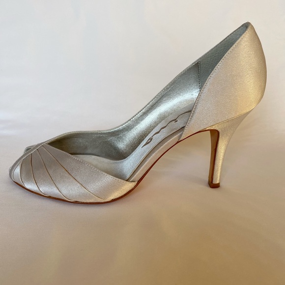 Nina 3” metallic silver satin peep-toe heels - Picture 3 of 9
